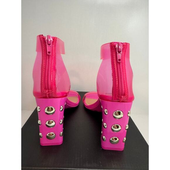INC International Concepts Makenna Studded Heel Sandals 8M Hot Pink Clear Strap - Picture 6 of 12
